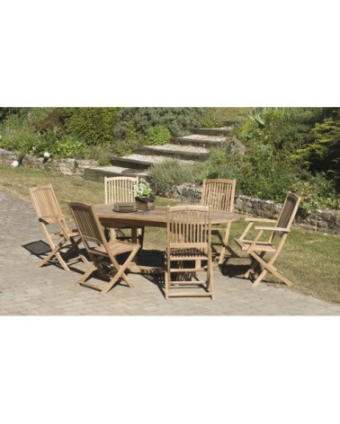 Table de jardin et chaises en bois teck 8/10 personnes