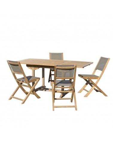 Table de jardin et chaises en teck et textilene 4/6 personnes