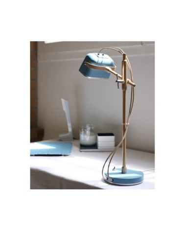Lampe à poser bleue et bois H60cm