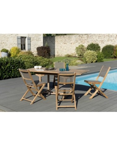 Table de jardin et chaises en teck et textilene 4/6 personnes