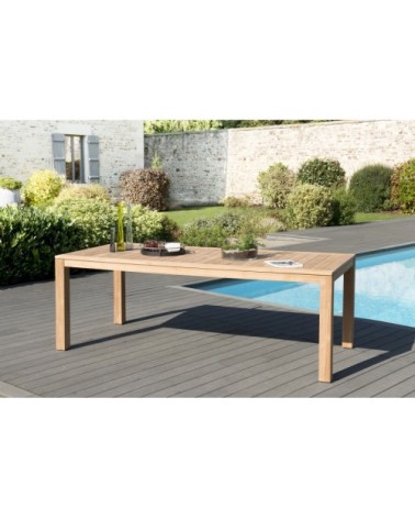 Table de jardin et chaises en teck et textilene taupe 6/8 personnes