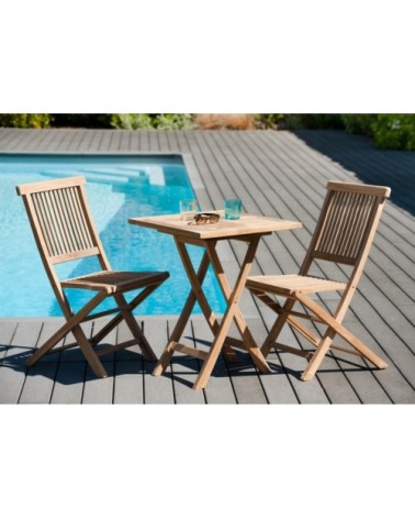 Table de jardin et chaises en teck 2 personnes