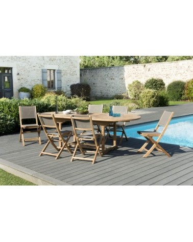 Table de jardin et chaises en teck et textilene 8/10 personnes