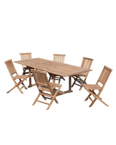 Table de jardin et chaises en bois teck 8/10 personnes