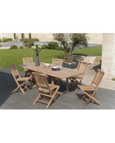 Table de jardin et chaises en bois teck 8/10 personnes