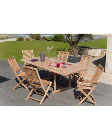 Table de jardin et chaises en bois teck 8/10 personnes.