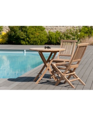 Table de jardin et chaises en teck 2 personnes