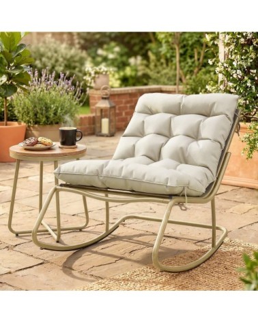 Fauteuil à bascule extérieur coussin moelleux acier textilène beige