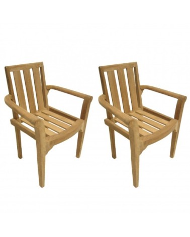 Ensemble de 2 fauteuils de jardin empilables en teck