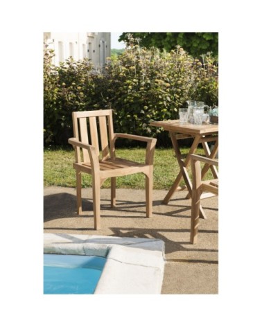 Ensemble de 2 fauteuils de jardin empilables en teck