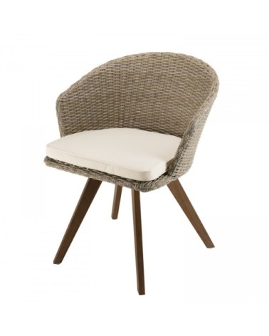 Chaise de jardin rotin synthétique acacia couleur naturelle