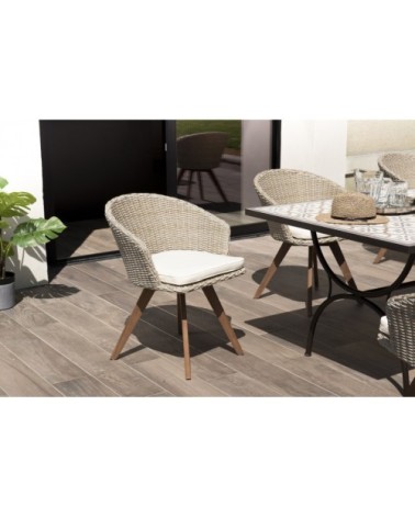 Chaise de jardin rotin synthétique acacia couleur naturelle