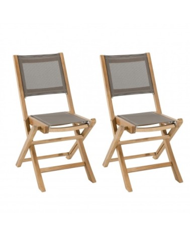 Lot de 2 chaises de jardin pliantes teck et textilène taupe