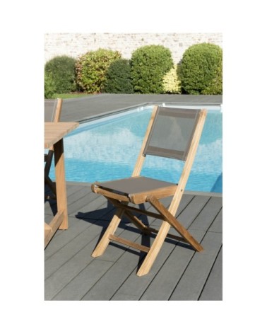 Lot de 2 chaises de jardin pliantes teck et textilène taupe