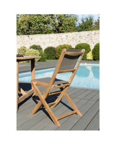Lot de 2 chaises de jardin pliantes teck et textilène taupe