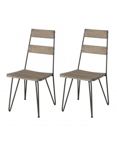 Ensemble de 2 chaises de jardin en teck teinté grisé + métal
