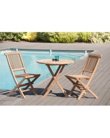 Table de jardin 2 personnes, pliante d. 80 x 80 cm en teck