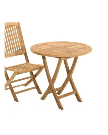 Table de jardin 2 personnes, pliante d. 80 x 80 cm en teck