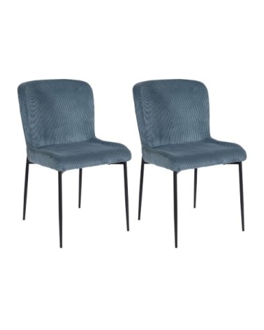 Lot de 2 chaises tissu velours côtelé bleu pieds métal noir