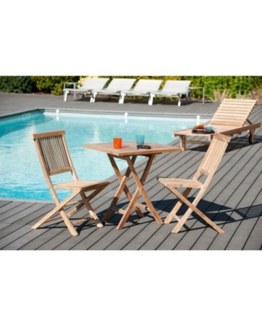 Table de jardin pliante 2 personnes 70x70 cm en bois teck