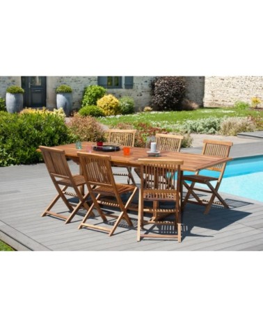 Table de jardin teck huilé extensible 8/10 personnes L240 cm