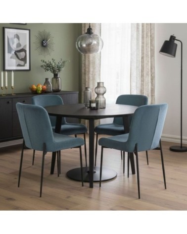 Lot de 2 chaises tissu velours côtelé bleu pieds métal noir