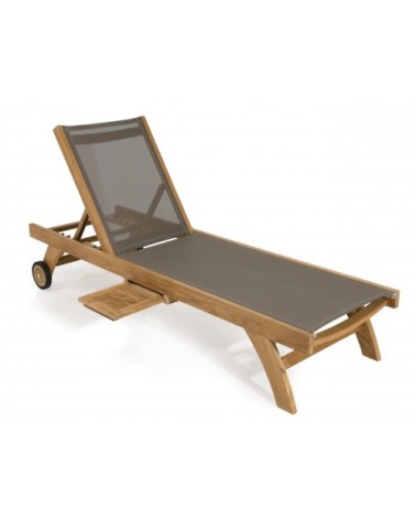 Bain de soleil textilène couleur taupe en teck