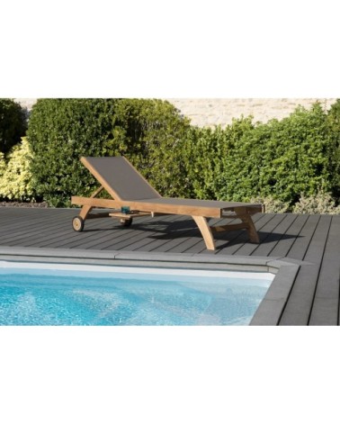 Bain de soleil textilène couleur taupe en teck