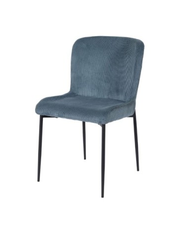 Lot de 2 chaises tissu velours côtelé bleu pieds métal noir