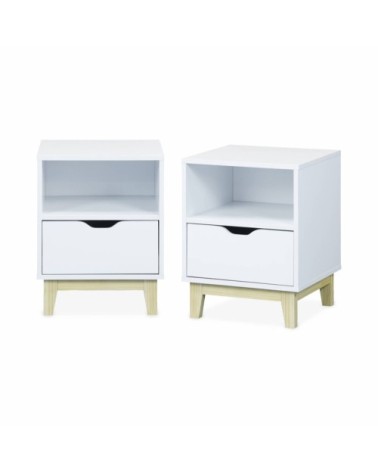 Lot de 2 tables de chevet blanche avec pieds en bois l alice's