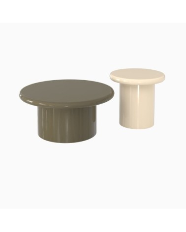 Lot de 2 tables basses laquées vert kaki et blanches en mdf