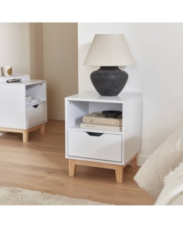 Lot de 2 tables de chevet blanche avec pieds en bois l alice's