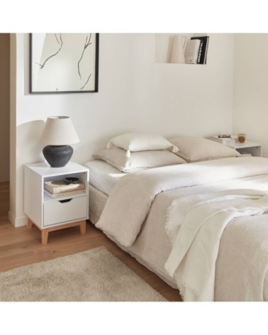 Lot de 2 tables de chevet blanche avec pieds en bois l alice's