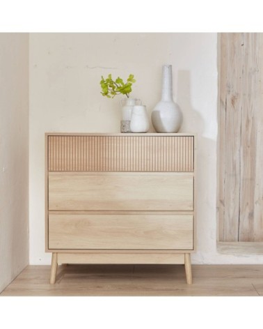 Commode de rangement décor bois, 3 tiroirs