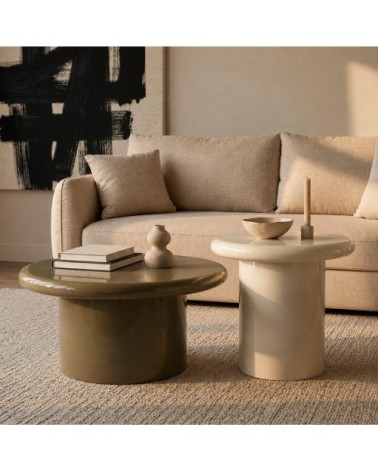 Lot de 2 tables basses laquées vert kaki et blanches en mdf