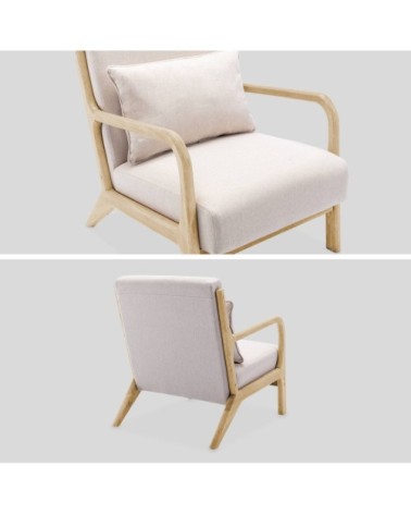 Fauteuil design beige en bois et tissu