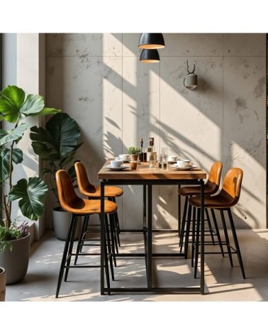 Lot de 4 tabourets de bar en suède avec repose-pieds, marron