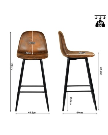 Lot de 4 tabourets de bar en suède avec repose-pieds, marron