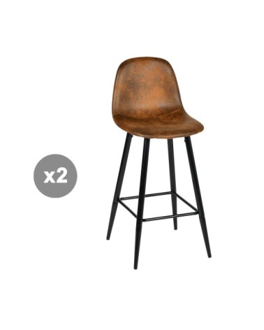 Lot de 2 tabourets de bar en suède avec repose-pieds, marron