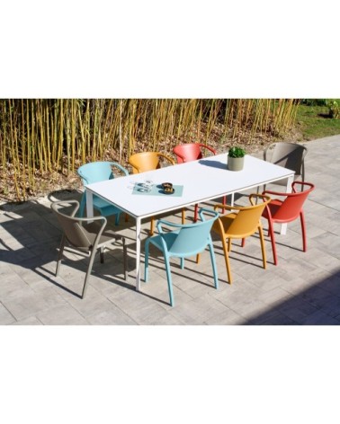 Ensemble repas de jardin 8 places en aluminium laqué blanc