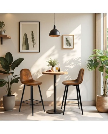 Lot de 2 tabourets de bar en suède avec repose-pieds, marron