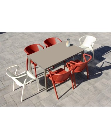 Ensemble repas de jardin 6 places en aluminium laqué taupe