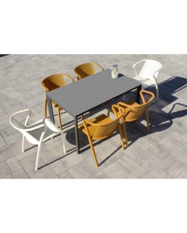 Ensemble repas de jardin 6 places en aluminium laqué gris anthracite