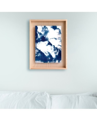 Cadre en bois cyanotype nuages 40x30cm