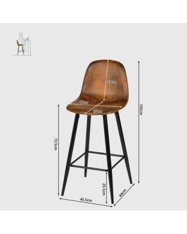 Lot de 2 tabourets de bar en suède avec repose-pieds, marron