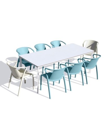 Ensemble repas de jardin 8 places en aluminium laqué blanc