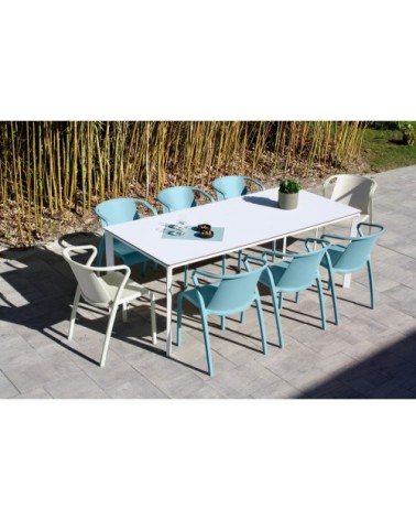 Ensemble repas de jardin 8 places en aluminium laqué blanc