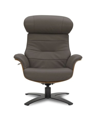 Fauteuil en cuir et bois chêne naturel - Cuir Anthracite