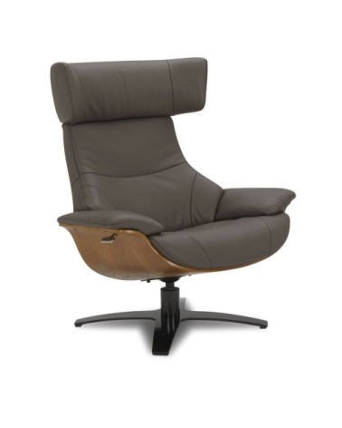 Fauteuil en cuir et chêne Naturel - Cuir Anthracite