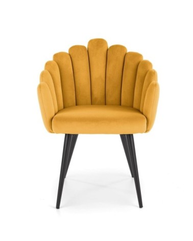 Chaise de salle à manger design en velours de polyester jaune